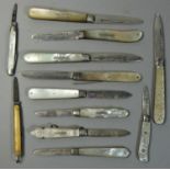 A collection of ten Georgian and later silver bladed and mother of pearl fruit knives, various dates