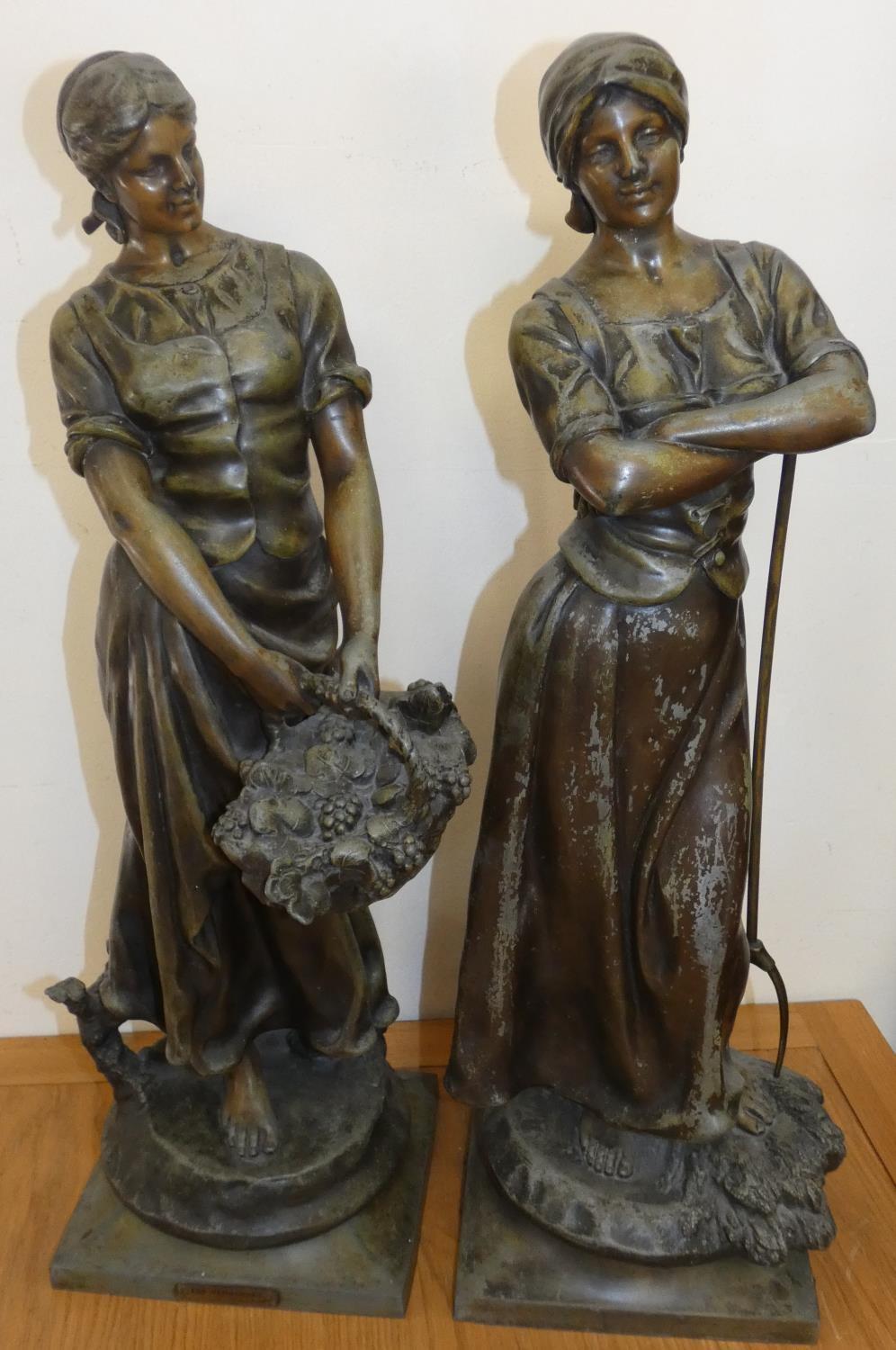 After A. J. Scotte, a French pair of late 19th century cold painted spelter figurines, entitled