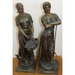 After A. J. Scotte, a French pair of late 19th century cold painted spelter figurines, entitled