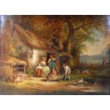 19th century English School, Farm scene, unsigned oil on canvas, 45 x 67 cm.