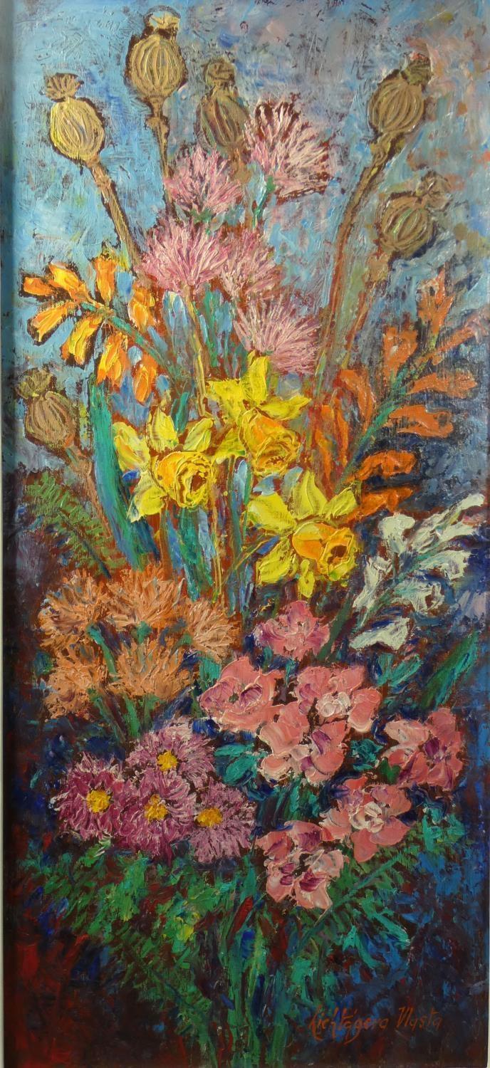 Vlasta Lichtagova - Kadlecova (Ukrainian 1921-2013), still life of flowers, signed, oil on board, 60