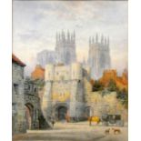 George Fall (1848-1925), Bootham Bar with York Minster behind, signed, watercolour, 40 x 30 cm,