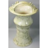 John Gibson, a large single handled vase, incised wavy decoration on a cream ground, impressed
