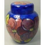 A William Morcroft Anemone pattern ginger jar, blue field, impressed marks and underglaze signature,