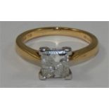 An 18ct gold single stone diamond ring, claw set with a Princess cut stone weighing 1.78 cts,