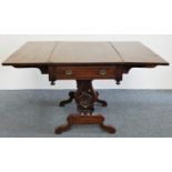 A Georgian mahogany sofa table, with single frieze drawer, raised on lyre supports with turned