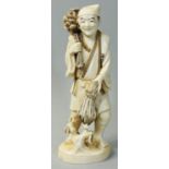A Japanese Ivory Okimono, carved to depict a man with vegetables, signed, height 18 cm.