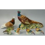 A Beswick Pheasant, model 1225, a Pigeon, 1383, a Greenfinch, 2105, a Duck, 756-2 and two small