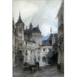 Paul Marny (1829-1914), Continental town scene, signed, watercolour, 44 x 29 cm, framed.