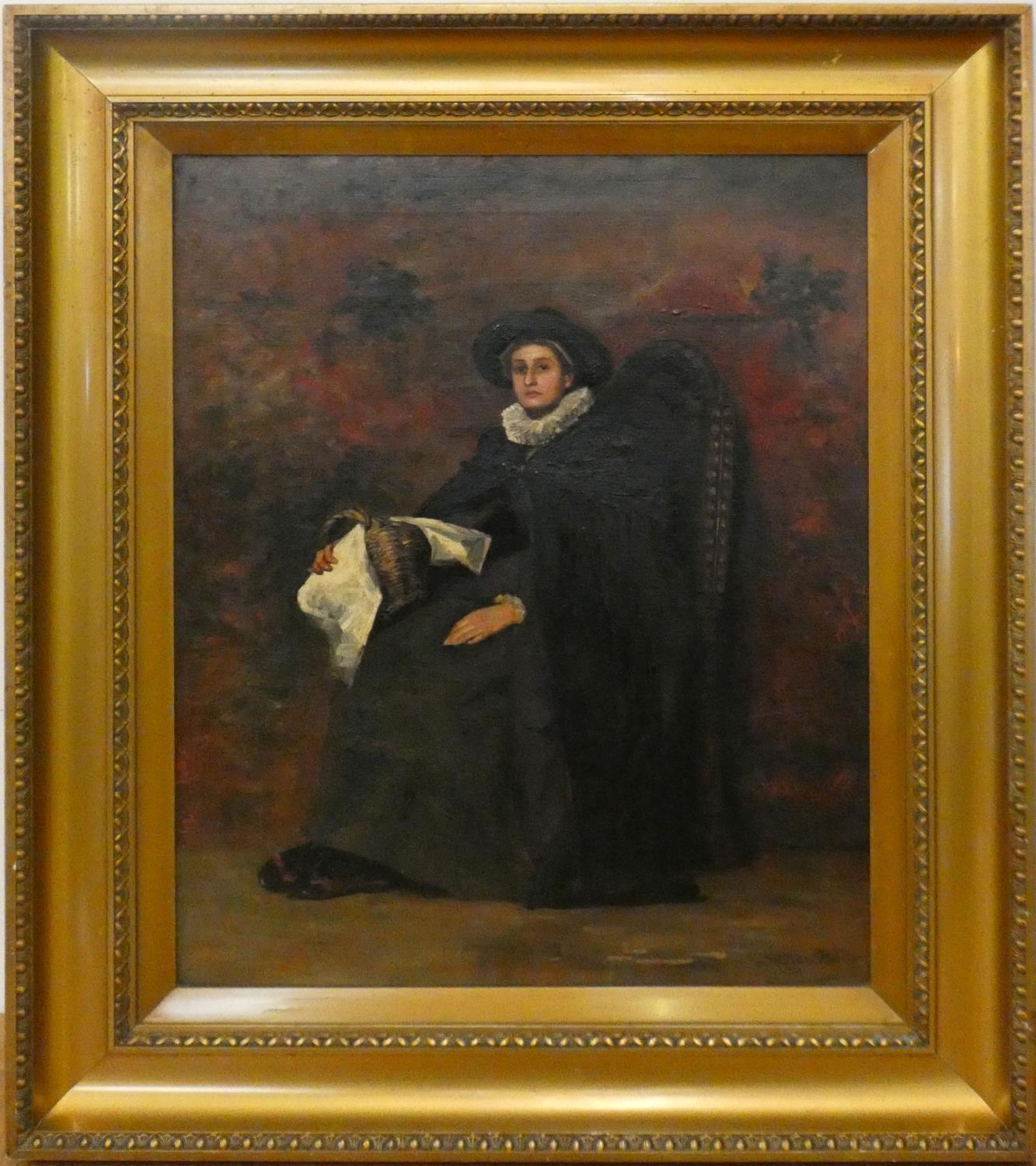 19th century Continental school, lady with white ruff, signed indistinctly, oil on canvas, 50 x 40 - Image 2 of 4