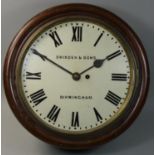 Swinden & Sons, Birmingham, a Victorian mahogany fusee wall time piece, the white dial, signed,