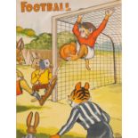 Ern Shaw (1891-1986), Football, original artwork from The Animal Antics Colouring Book, watercolour,