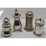 Four silver pepper pots, various dates (4)