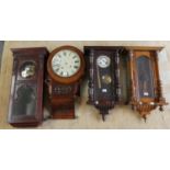 Four wall clocks for spares or repair (4).
