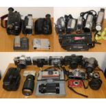 Three boxes of cameras, lenses and video cameras, untested, untested (3).