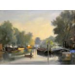 David Griffin, 'Regents Canal at Dawn' oil on canvas, framed 43.5 x 53.5cm.