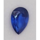 A heated treated and enhanced natural pear shape sapphire, 10.45 cts, certificate.