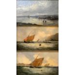 A pair of unsigned oil on board paintings depicting sailing boats, 32 x 24cm, together with an oil