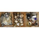 A quantity of electroplate and brass ware, to include a knight in armor, brass teapot and various