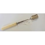 An ivory handled silver stilton scoop, Sheffield 1938, with plain handle, 27 cm.