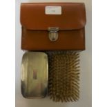 A pair of silver hair brushes, Birmingham 1958, with engine turned decoration, case.