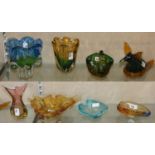 A collection of mid-twentieth century Art glass, to include five bowls, a vase, an Aardvark and a