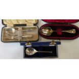 A Victorian silver christening spoon, London 18951, case, seal top spoon, London 1996, case and a
