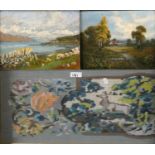 F. Hider, countryside scene framed oil on canvas, 52 x 42cm, together with a similar oil on board (
