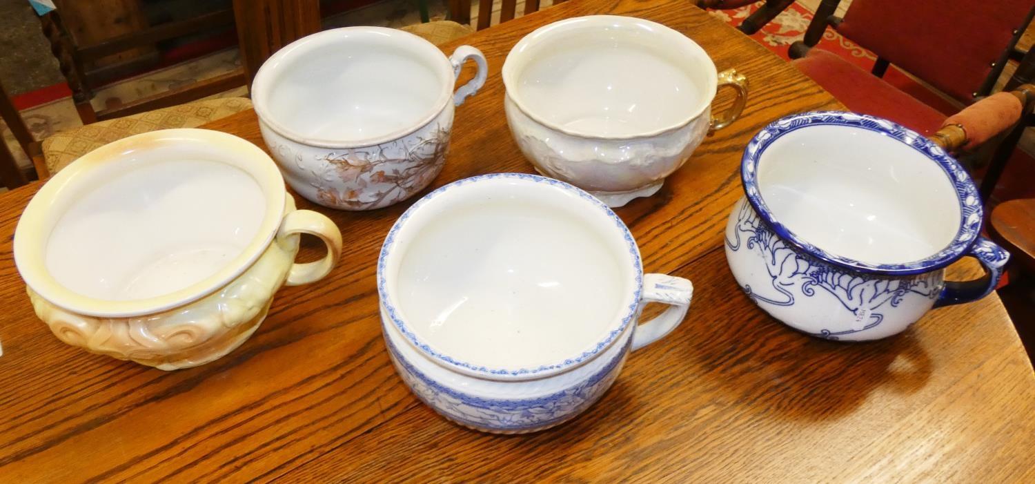 Two Victorian blue and white chamber pots and eight other examples (10). - Image 3 of 3