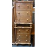 A pair of pine bedside three height drawers, 66cm tall, 48cm wide (2).