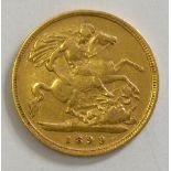 An 1899 old Head Victorian shield back half sovereign