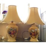 A pair of Aynsley Orchard Gold table lamps with matching cream shades, height with shade 58cm (2).