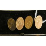 A pair of 9ct gold cufflinks, with engraved decoration, 4.5 grams, cased