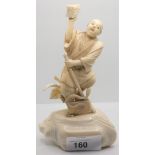 A Japanese ivory okimono of an axeman fighting a snake, 16cm