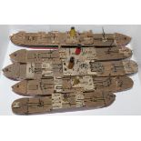 Five scratchbuilt model boats, c.1930's, each dated and named with additional information to the
