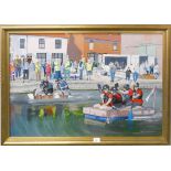 David Credland, Driffield Rotary Club raft race, oil on canvas, 60x90cm