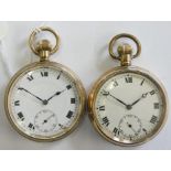 Two keyless wind open face pocket watches, case