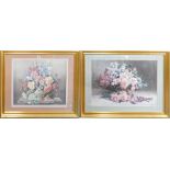 After Pauline Caspers a floral print gilt frame, 80x95cm overall and another similar (2)