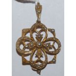A Victorian gold and half pearl set openwork pendant