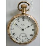 A Waltham keyless wind open face pocket watch