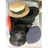 A Falcon straw boater, various military caps and other hats