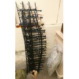 A Greek marble fountain back 70x40cm and four black painted iron railings