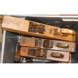 Eleven vintage wood block hand planes, some named