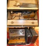 Four vintage wooden tool boxes with various tools