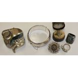A Mexican silver and abolone shell bracelet, a silver bracelet and other jewellery