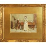 George G. Kilburne, (1839-1924), lady singing by a harpsicord, watercolour, signed, gilt frame, 27 x