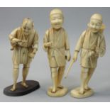 A Japanese sectional Ivory Okimono, carved to depict a man with a basket, unsigned, height 13 cm,