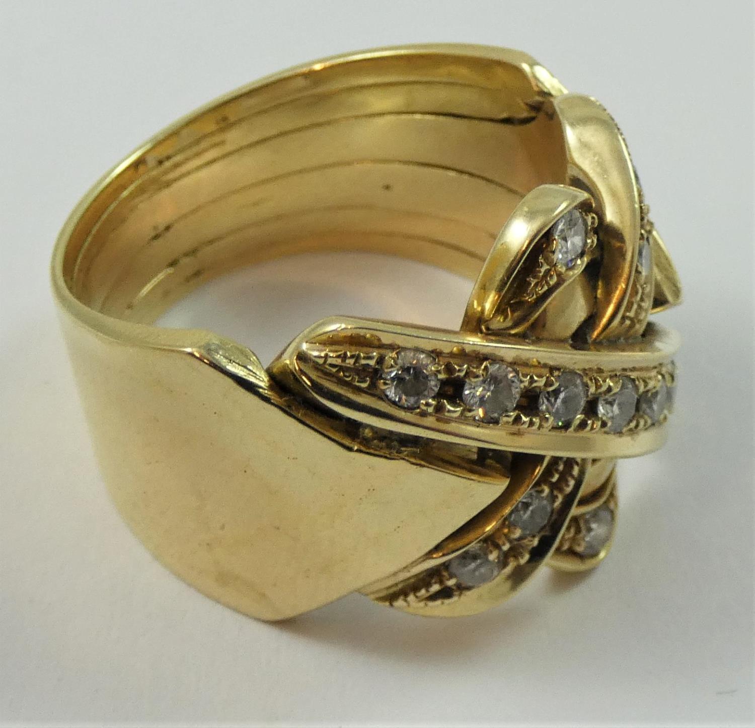 A gold and diamond dress ring, the cross motif set with 13 brilliant cut stones, weight - Image 2 of 2