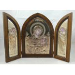 An Italian silver triptych, post 1999, by 336 Florence, depicting the Madonna and Child, flanked