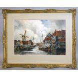 Louis Van Staatan (1836-1909), Dutch canal scene, watercolour, signed, gilt frame, 36 x 53 cm.